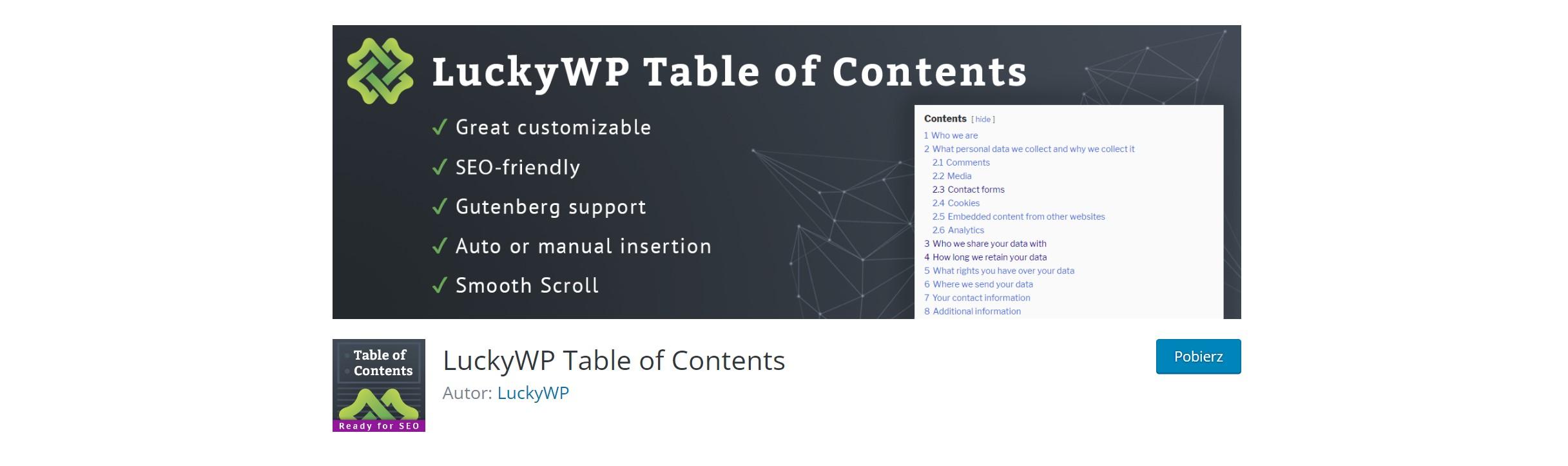 LuckyWP Table of Contents